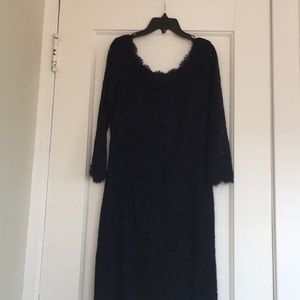 Navy lace cocktail dress with cool exposed zipper